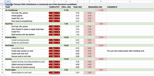 Van Build Sequence Spreadsheet