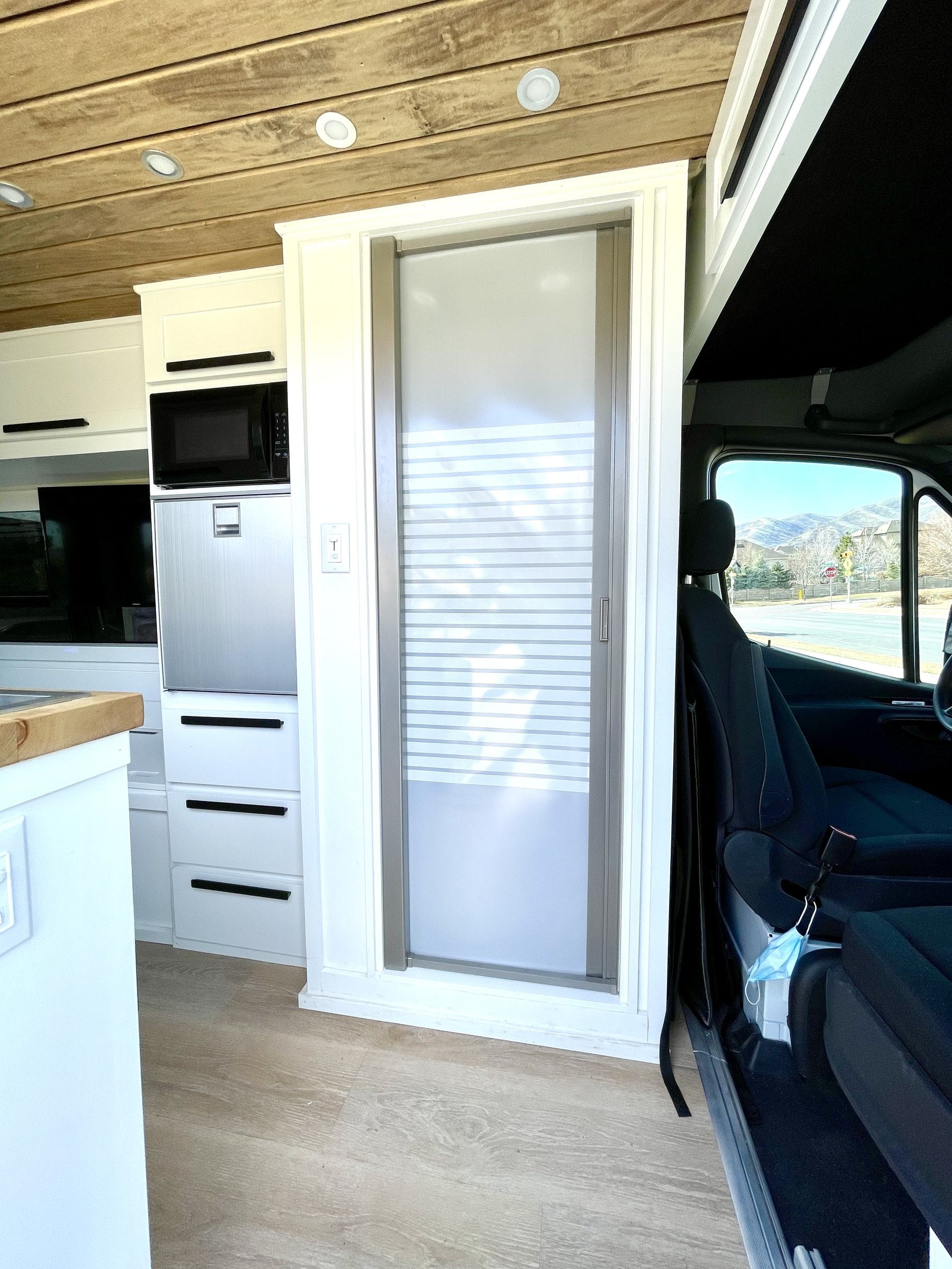 Finished cabinet at the sliding door