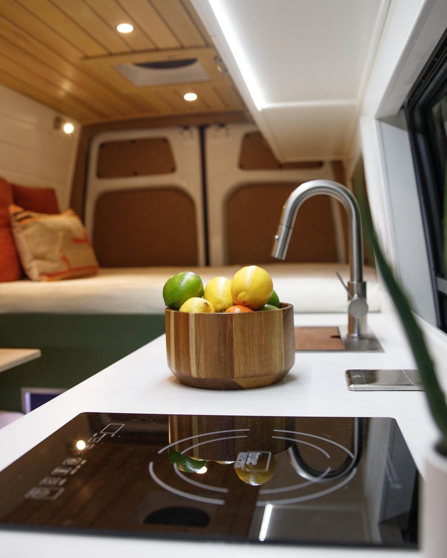 Finished van galley sink and cooktop