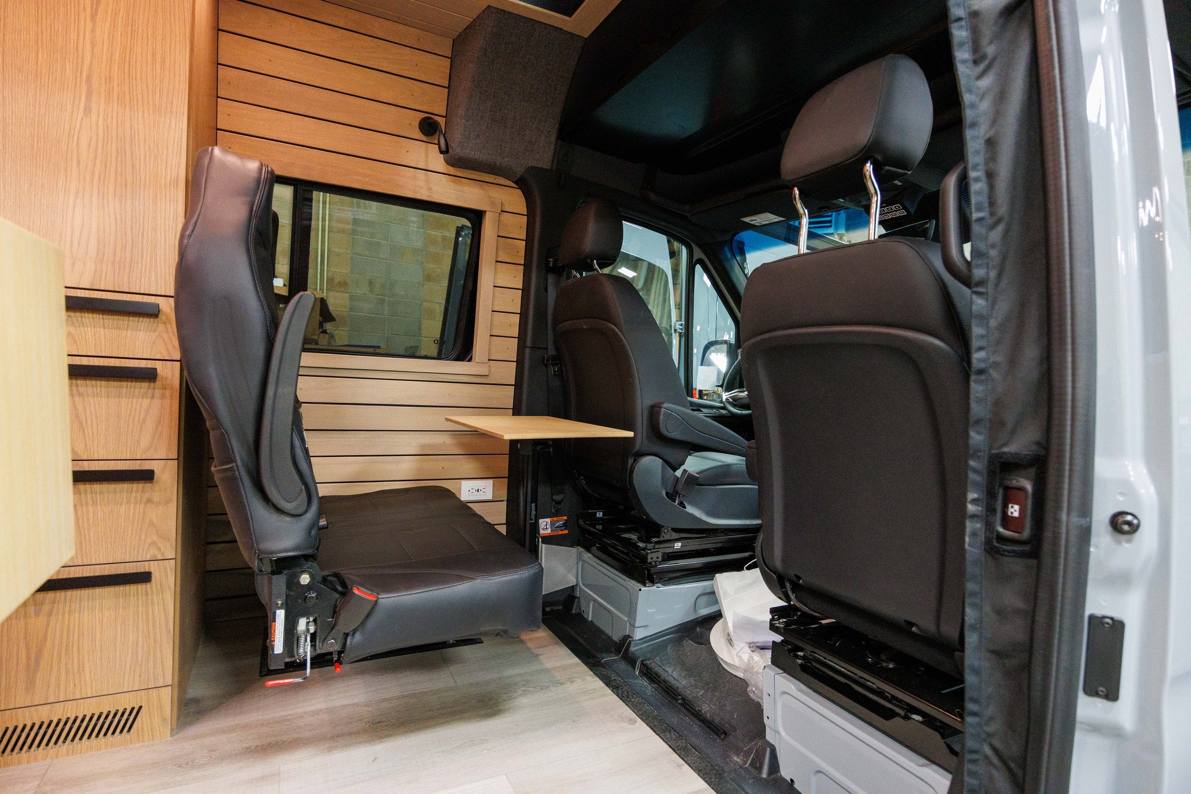 Cab seats swiveled to the living area