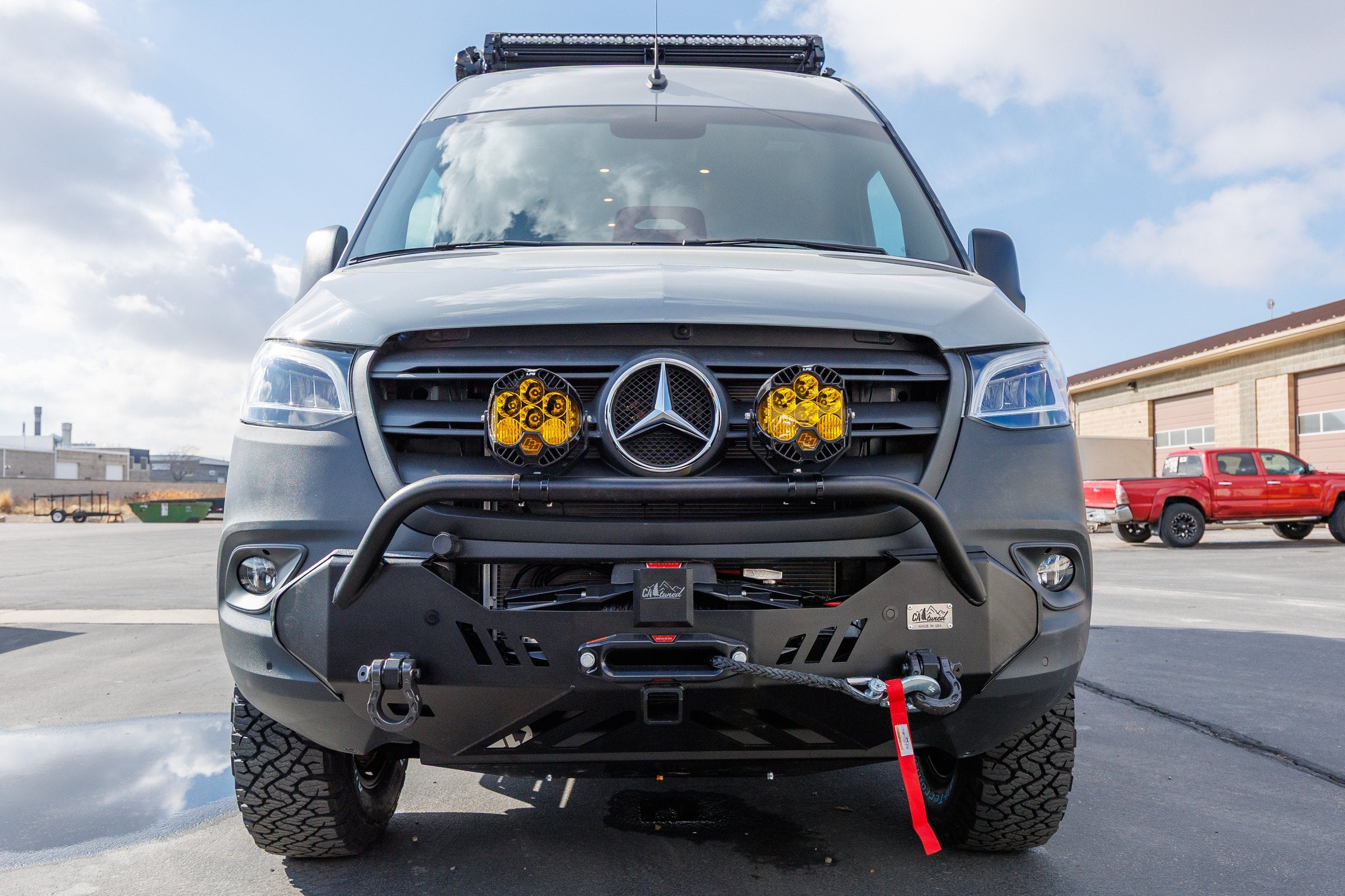 Front bumper, winch and auxiliary lights