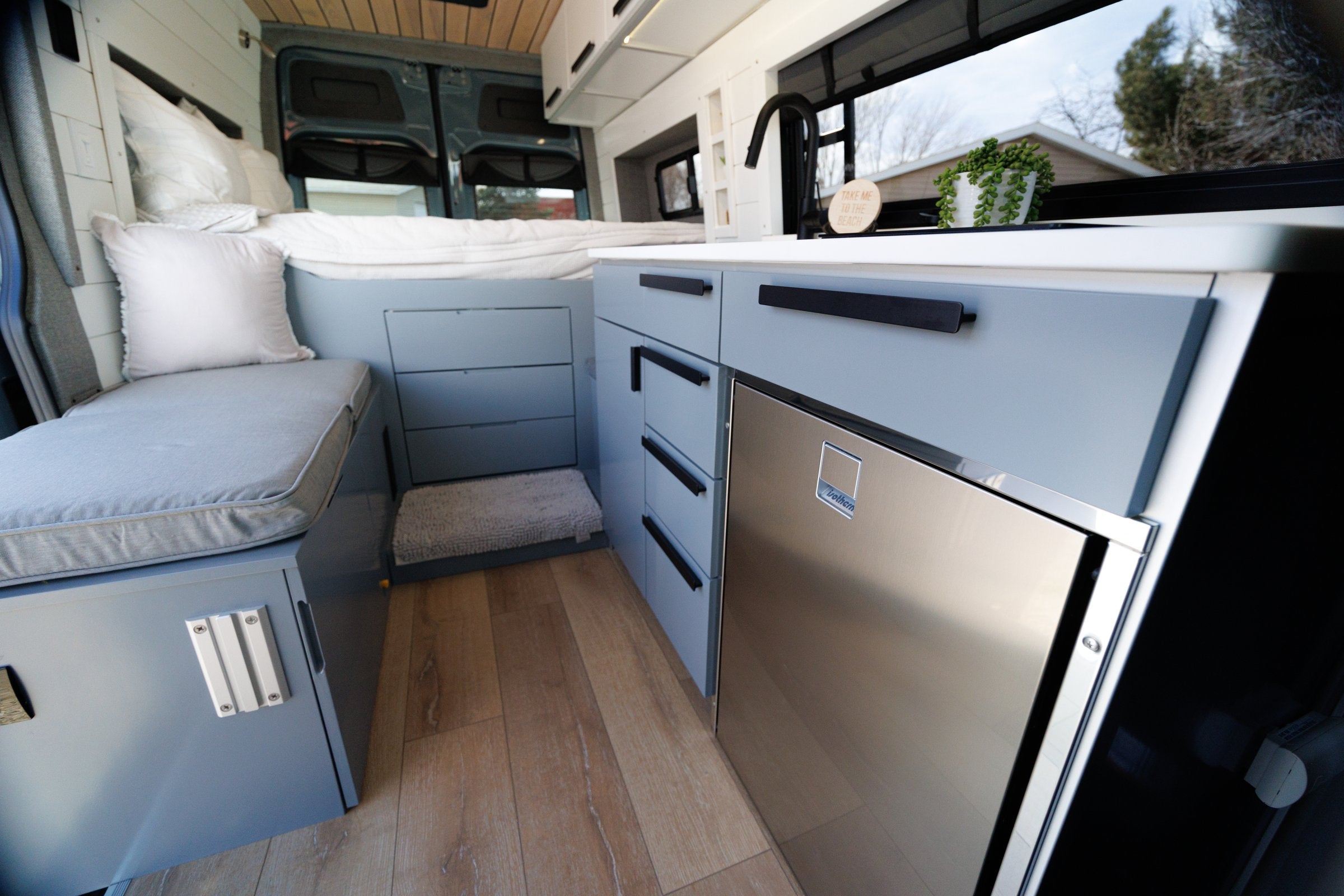 Finished van galley and lounge